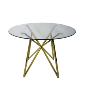 Modern Round Glass Table with Metal Legs – Gold or Silver Finish