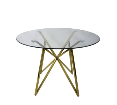 Modern Round Glass Table with Metal Legs – Gold or Silver Finish